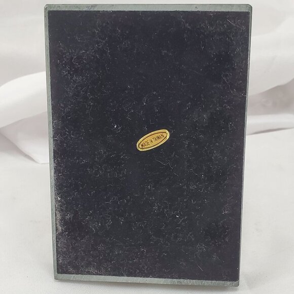 Vintage Green Marble Stone Brass Letter Holder, Vintage MCM Desk Organizer - Picture 4 of 12